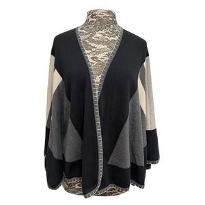 CABi Sweater Poncho Wrap One Size Black Gray Knit Old Money Prep Corpcore Office